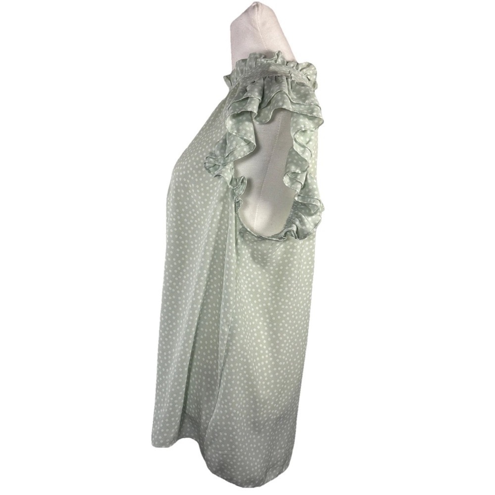 Express Women’s Polka Dot Green Ruffled Blouse - Picture 2 of 7
